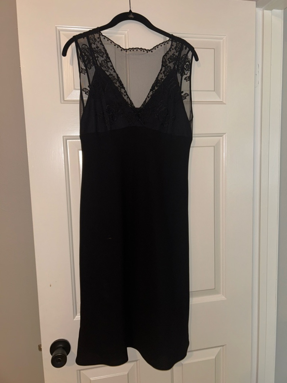 Black Lace-Trim Silk Crepe and Lace Dress – Unbranded